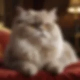 Majestic Persian cat relaxing on a velvet cushion