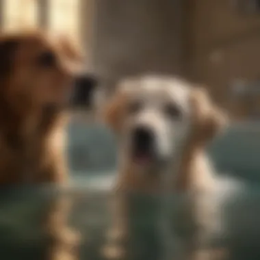 Pet owner providing a soothing bath to their dog