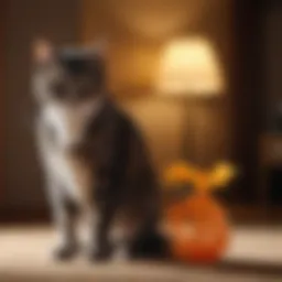 Elegant feline silhouette playing with plastic spring cat toy