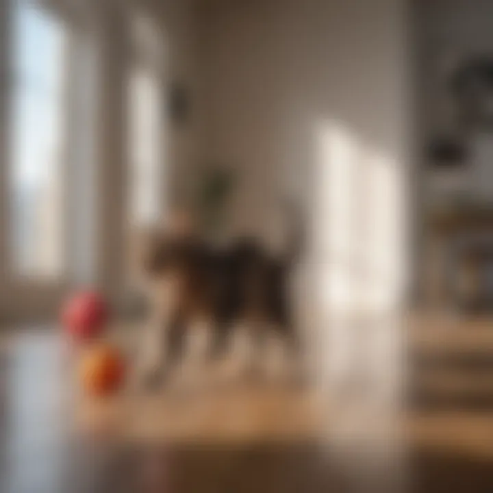 Playful cat chasing a toy in a sunlit room