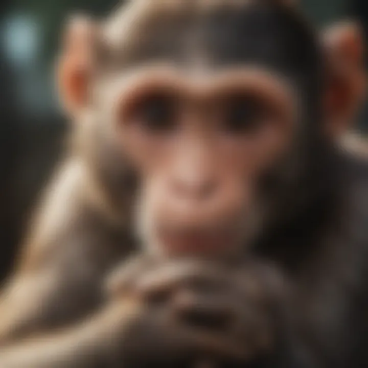 Close-up of a playful monkey grooming its fur