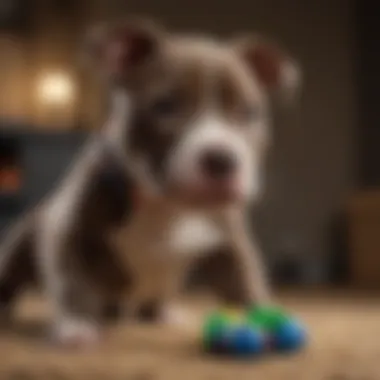 Pitbull Puppy Playfully Interacting with Toys