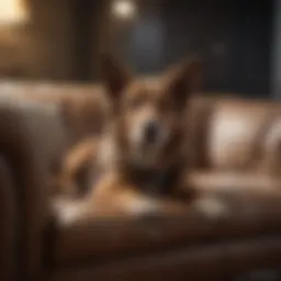 Elegant polyester couch with dog laying comfortably