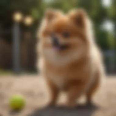 Pomeranian engaging in a clever game of fetch