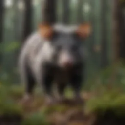 Possum foraging in the forest