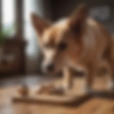 Dog exploring interactive puzzle toy