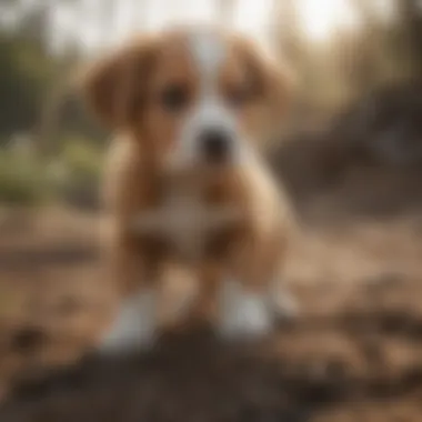 Owner redirecting puppy from dirt