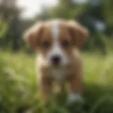 Puppy sniffing clean grass