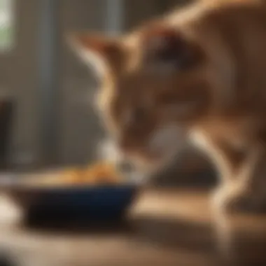 Cat enjoying a meal from a protective cat bowl