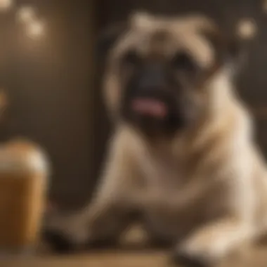 Pug owner rewarding well-behaved pug with a treat