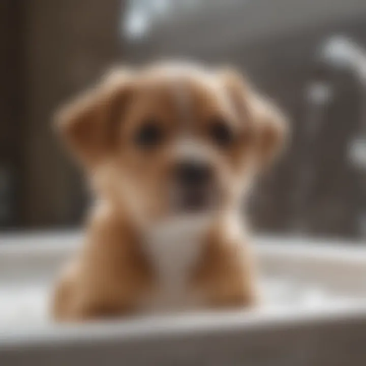 Puppy being gently bathed