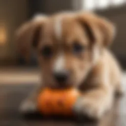Adorable puppy playing with chew toy