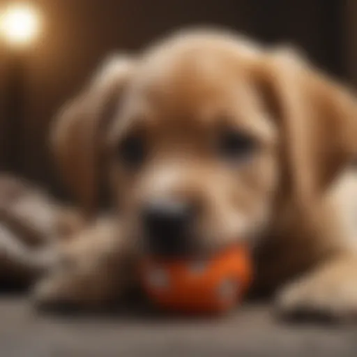 Young puppy biting a toy