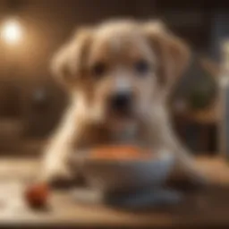 Puppy with bowl of vitamins