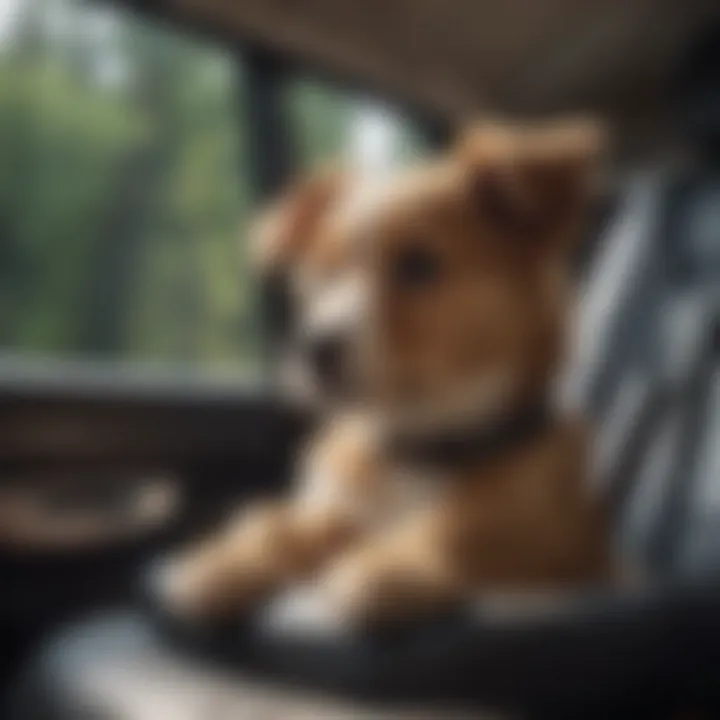 Puppy in car seat looking out window