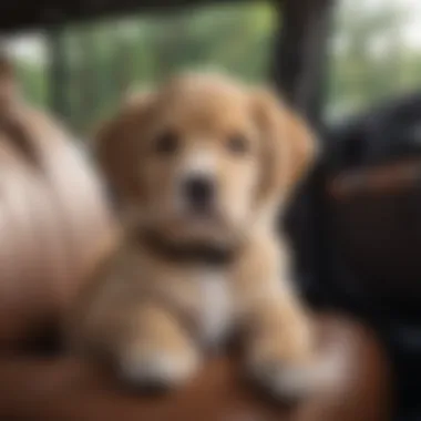 Puppy resting comfortably in back seat of car