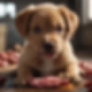 Puppy enjoying a raw meat meal