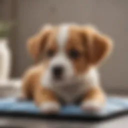 Puppy snuggled on heating pad