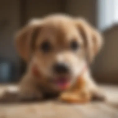 Puppy holding a treat in its mouth