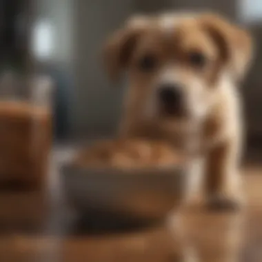 Puppy food bowl with vomit