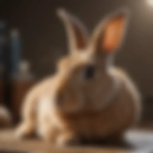 Rabbit grooming its fur