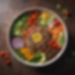 Vibrant raw vegan salad bowl with colorful array of organic ingredients