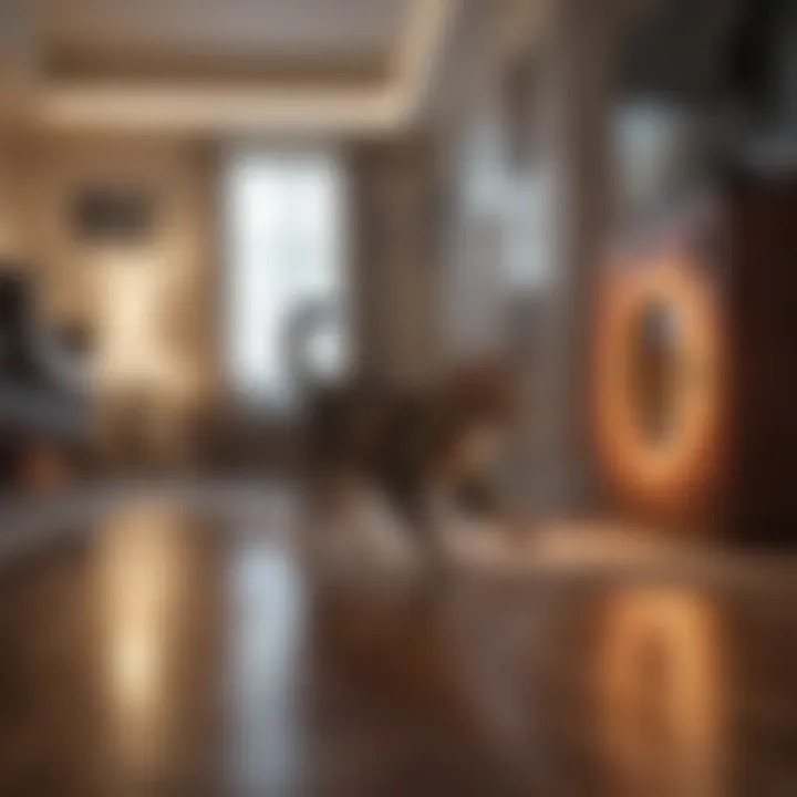 Cat chasing laser beam in living room