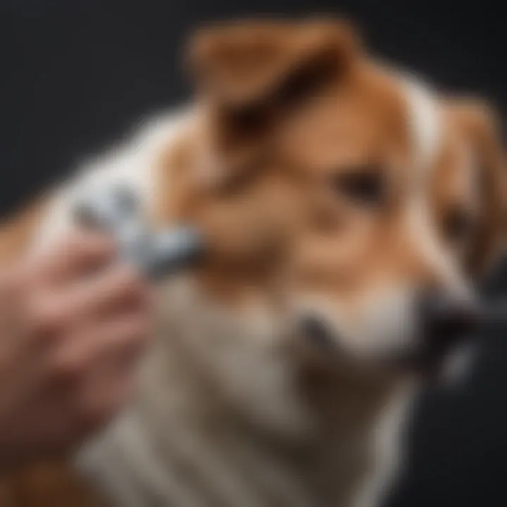 Veterinarian examining dog's ear with otoscope