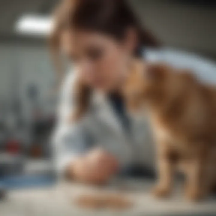 Veterinarian examining a cat in a clinical setting