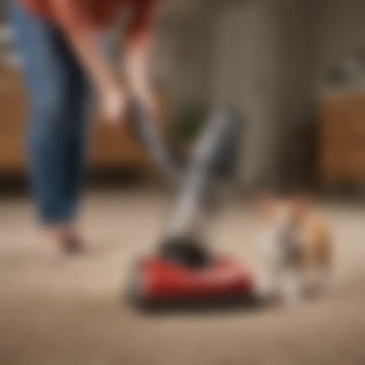 Happy pet owner using the vacuum pooper scooper