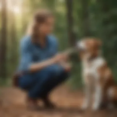 Dog owner applying safe bug repellent on furry friend