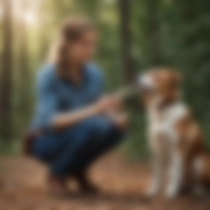 Dog owner applying safe bug repellent on furry friend