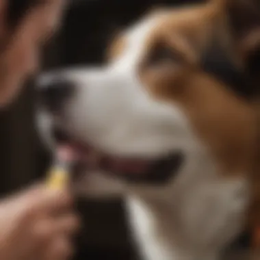 Person attaching an identification tag to a dog collar.