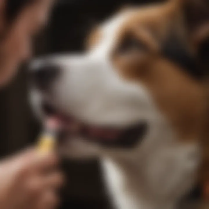 Person attaching an identification tag to a dog collar.