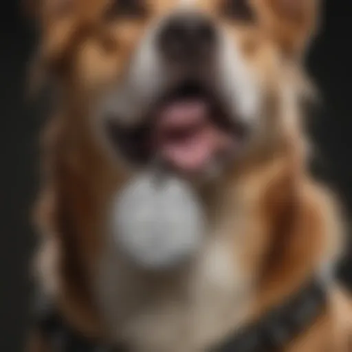 Close-up of a dog collar with an identification tag.