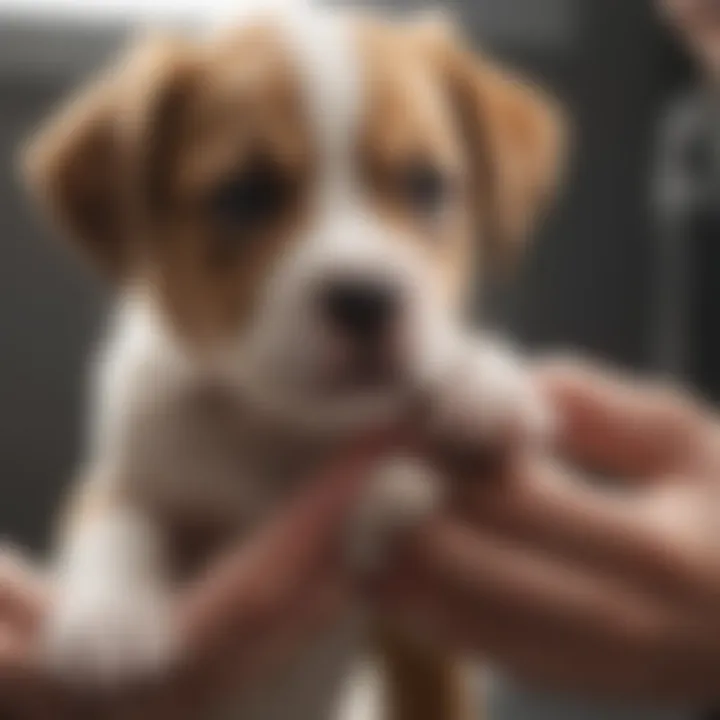 Veterinarian performing a neurological examination on a puppy