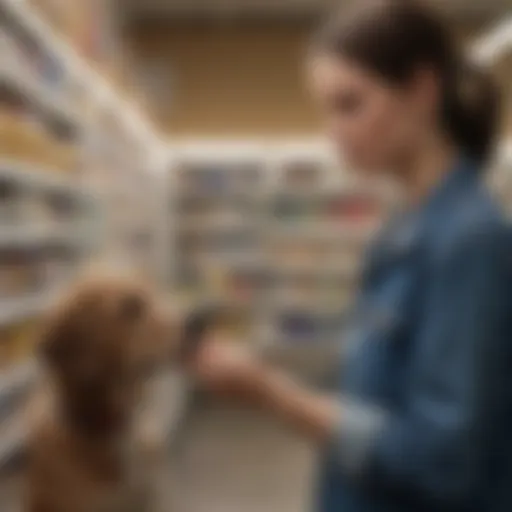 Pet owner selecting 7-way dewormer at Walmart