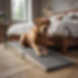 Large dog ramp angled to a high bed