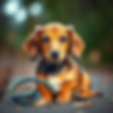 Dachshund puppy during training with a collar