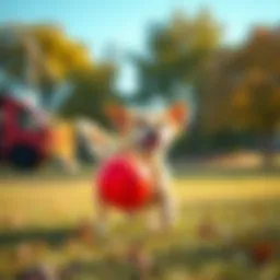 A self dog ball thrower in action in a sunny park