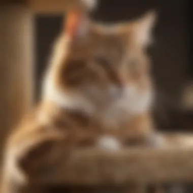 Senior cat enjoying scratching post on cat tree