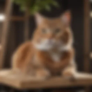 Senior cat lounging on elevated platform of cat tree