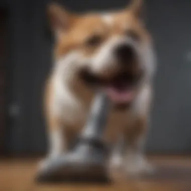 Close-up of a Shark vacuum with dog grooming attachment in action