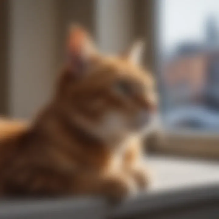 Sleek feline resting on a cozy window sill