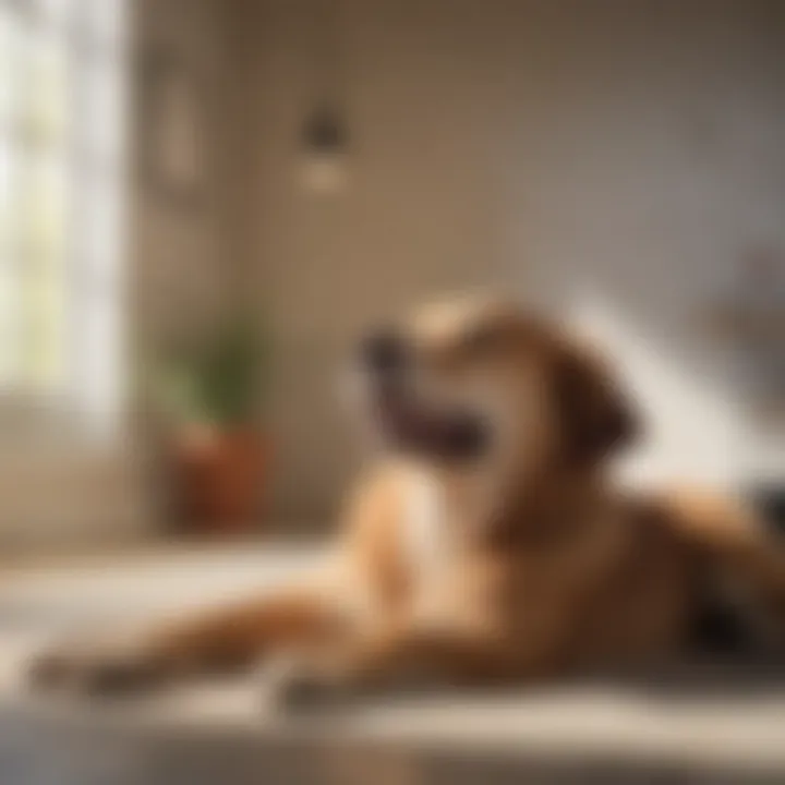 Dog yawning in a sunlit room