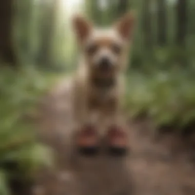 Small dog enjoying outdoor adventures with booties