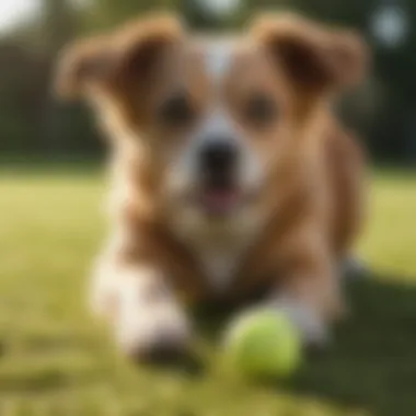 Small dog enjoying playtime with tennis ball launcher