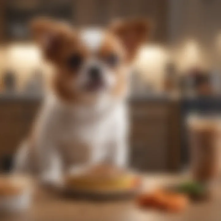 A small breed dog enjoying a bowl of raw food, illustrating the transition to a raw diet.