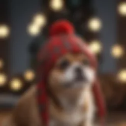 Stylish small dog winter hat in red plaid pattern