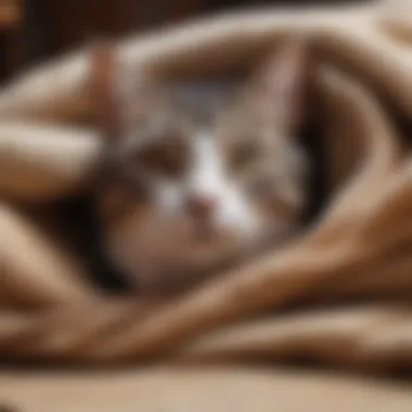 Catnap Serenity Elegant cat relaxing in a cozy blanket